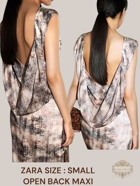 ZARA Snake Print Satin Maxi Dress - Dramatic Cowl Open Back Size Medium NWOT